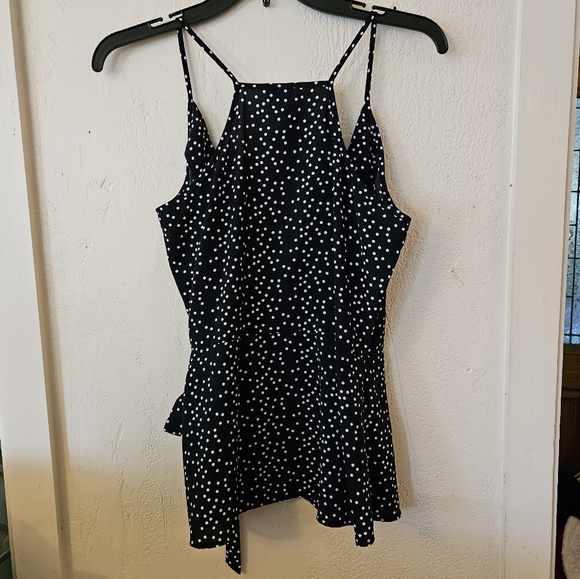 Chelsea 28 Navy Blue Polka Dot Wrap Tank Blouse XS - Picture 2 of 6